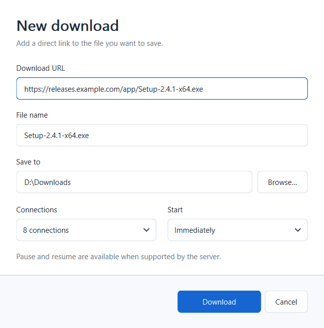 A download from Chrome, ready to confirm in Downwave