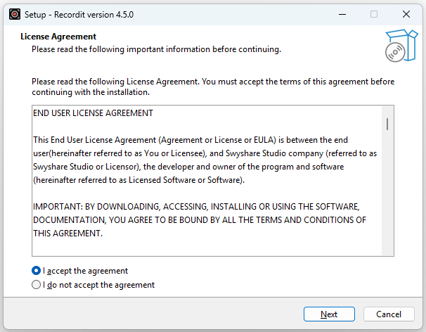 accept recordit 4 5 version license agreement
