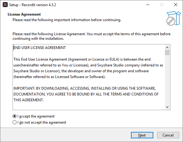 accept recordit 4 version license agreement