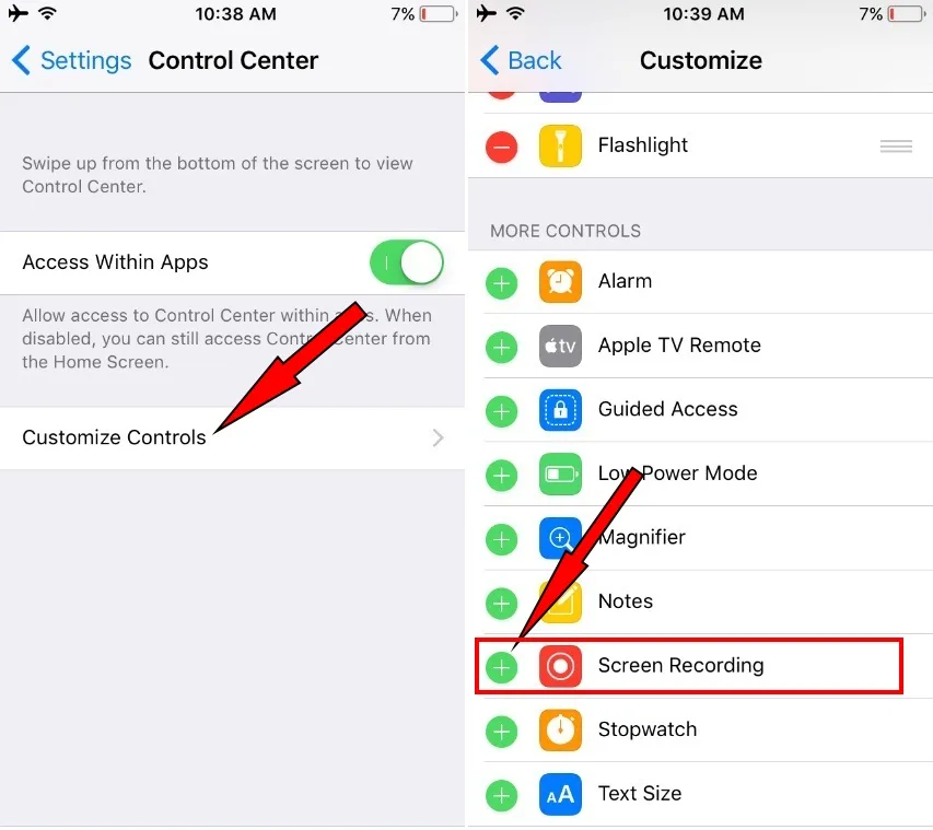 add screen recording in control center
