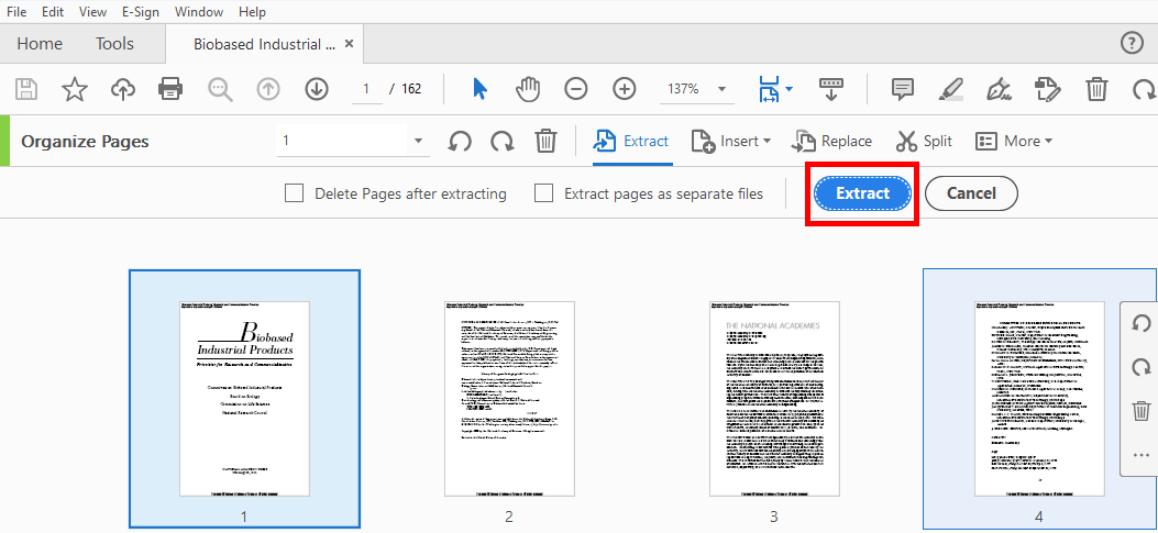 adobe acrobat extract pages from pdf
