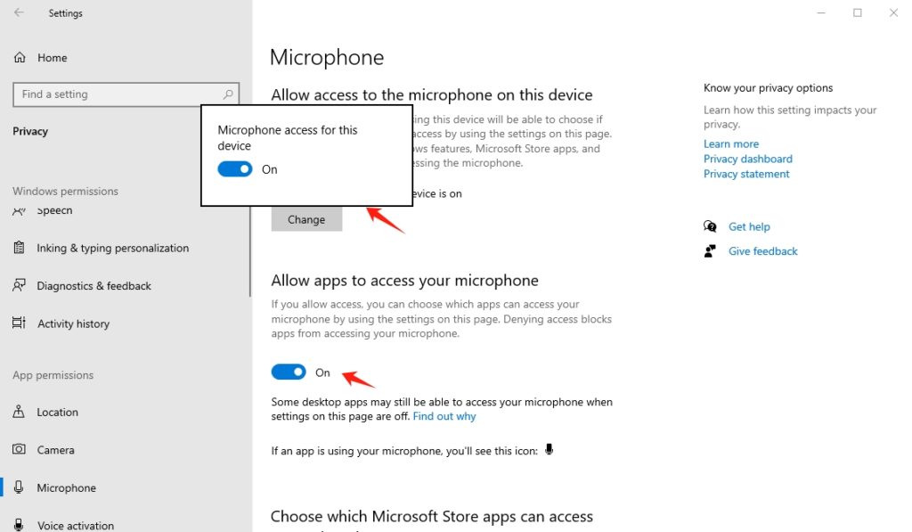 アプリがマイクにアクセスできるようにする