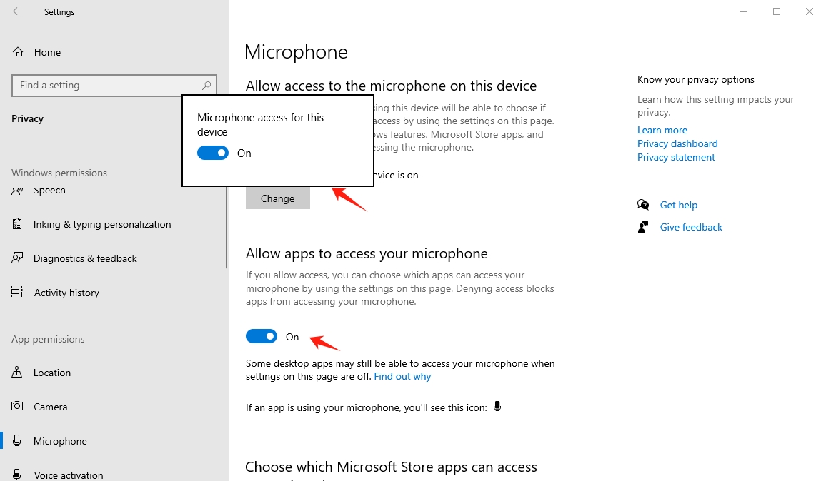 allow apps to access your microphone