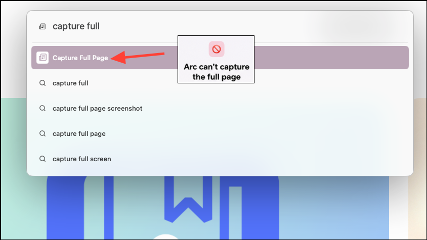arc browser can not capture full page