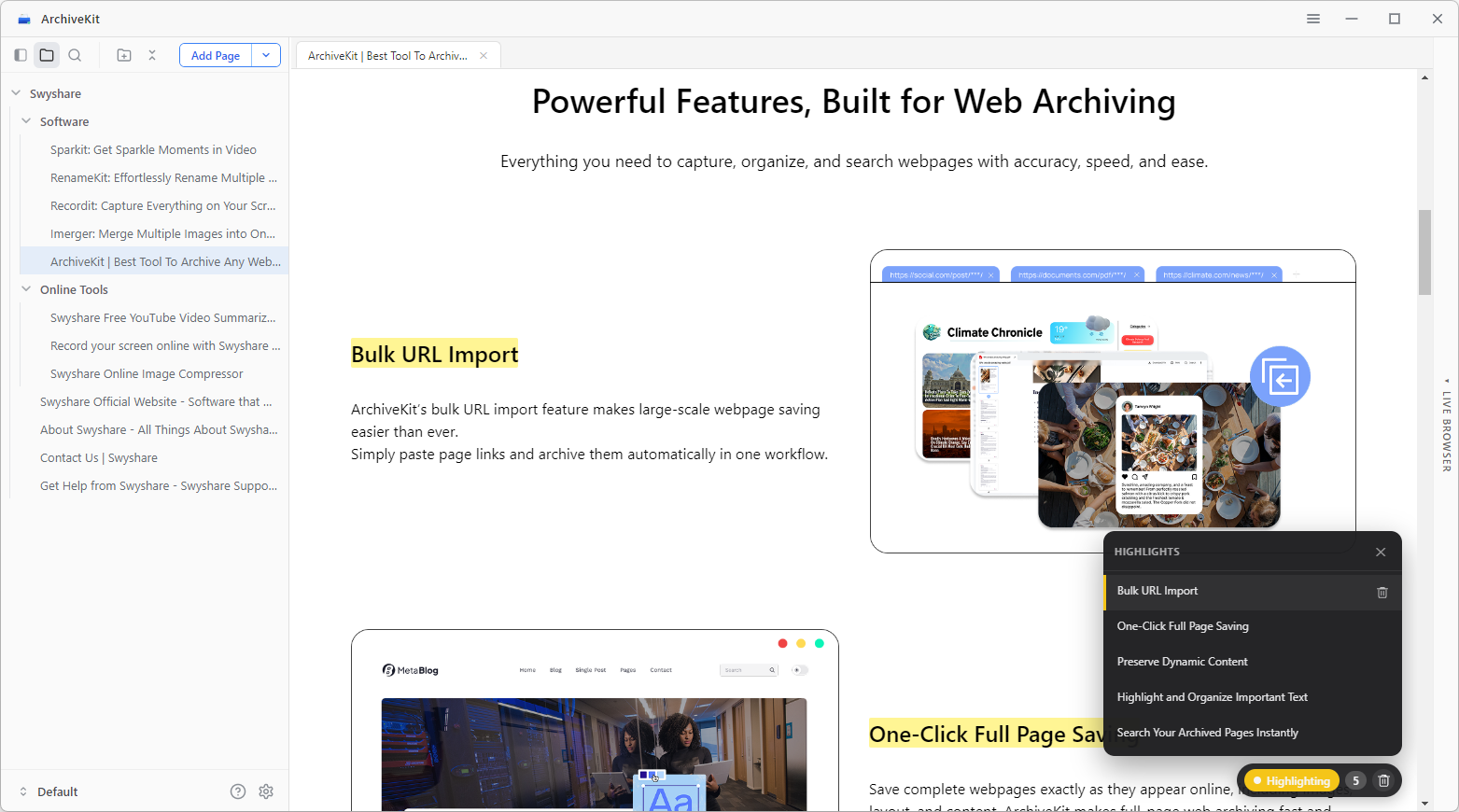 archivekit manage highlights