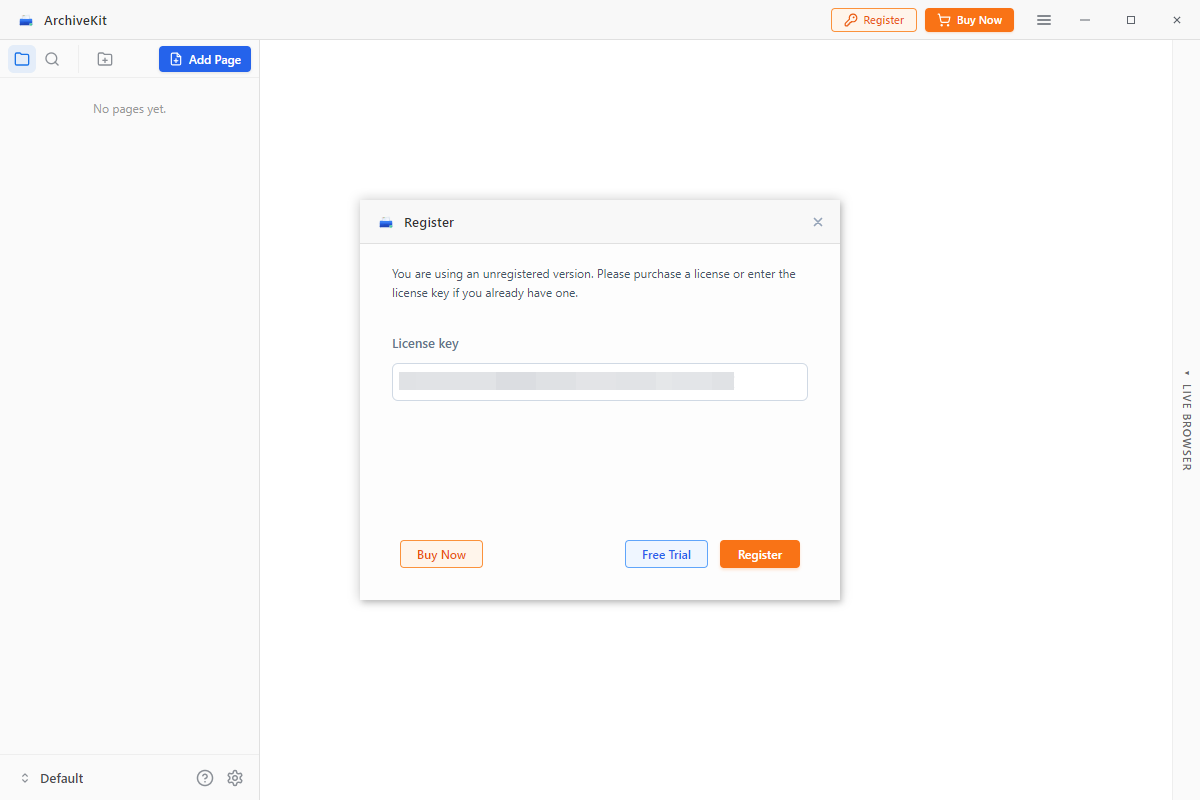 archivekit register with lecense key