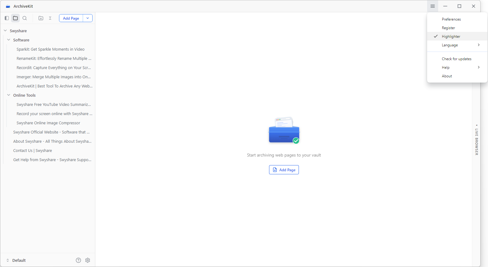 archivekit turn on highlight mode