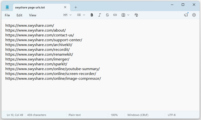 backup webpage urls in a document