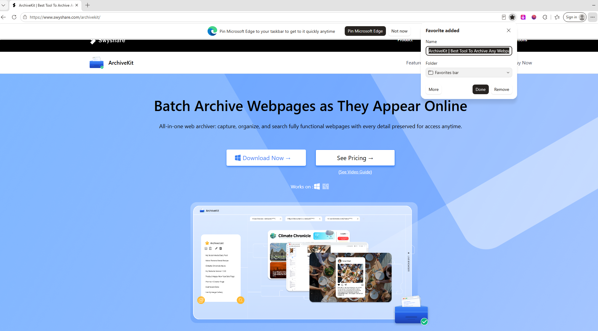 bookmark webpage in edge