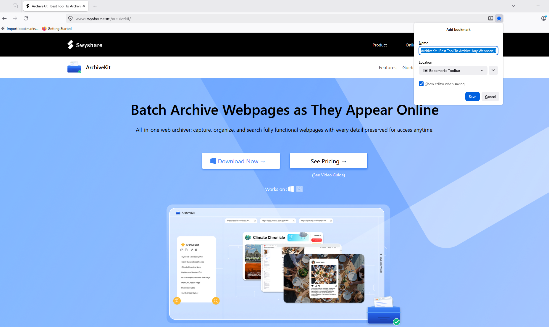 bookmark webpage in firefox