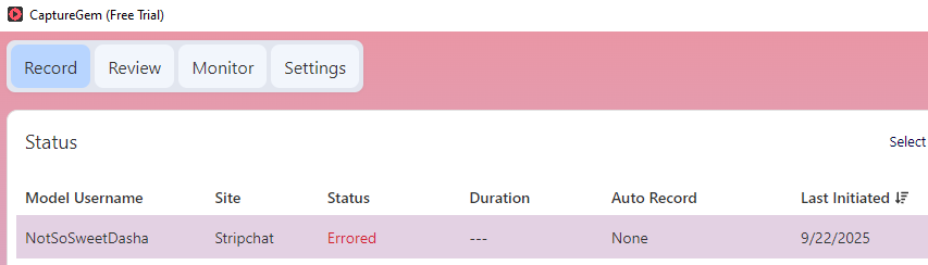 capturegem fails to record