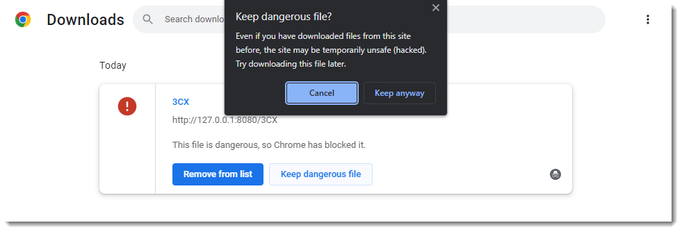 chrome downloads page check blocked file