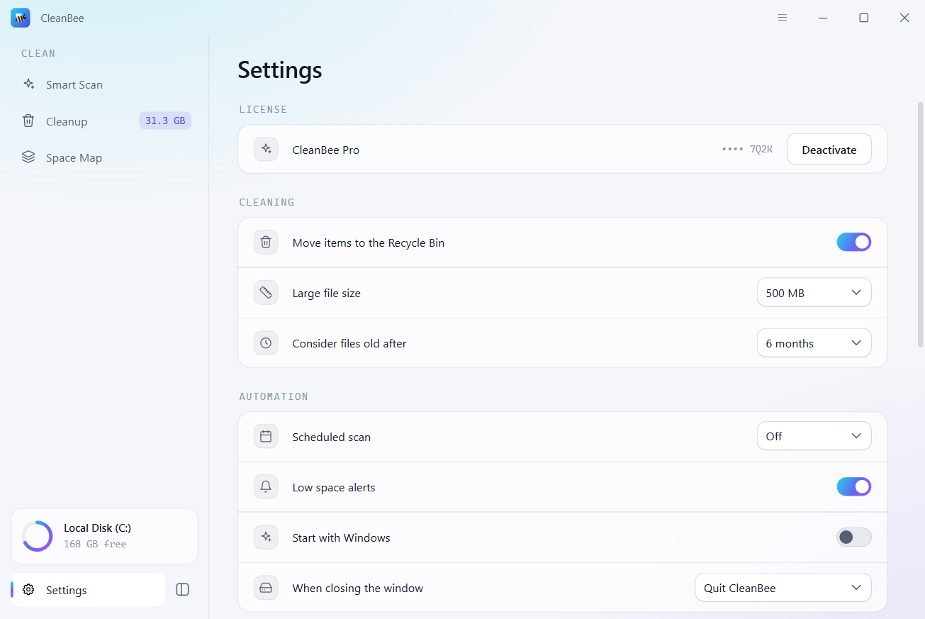 cleanbee settings
