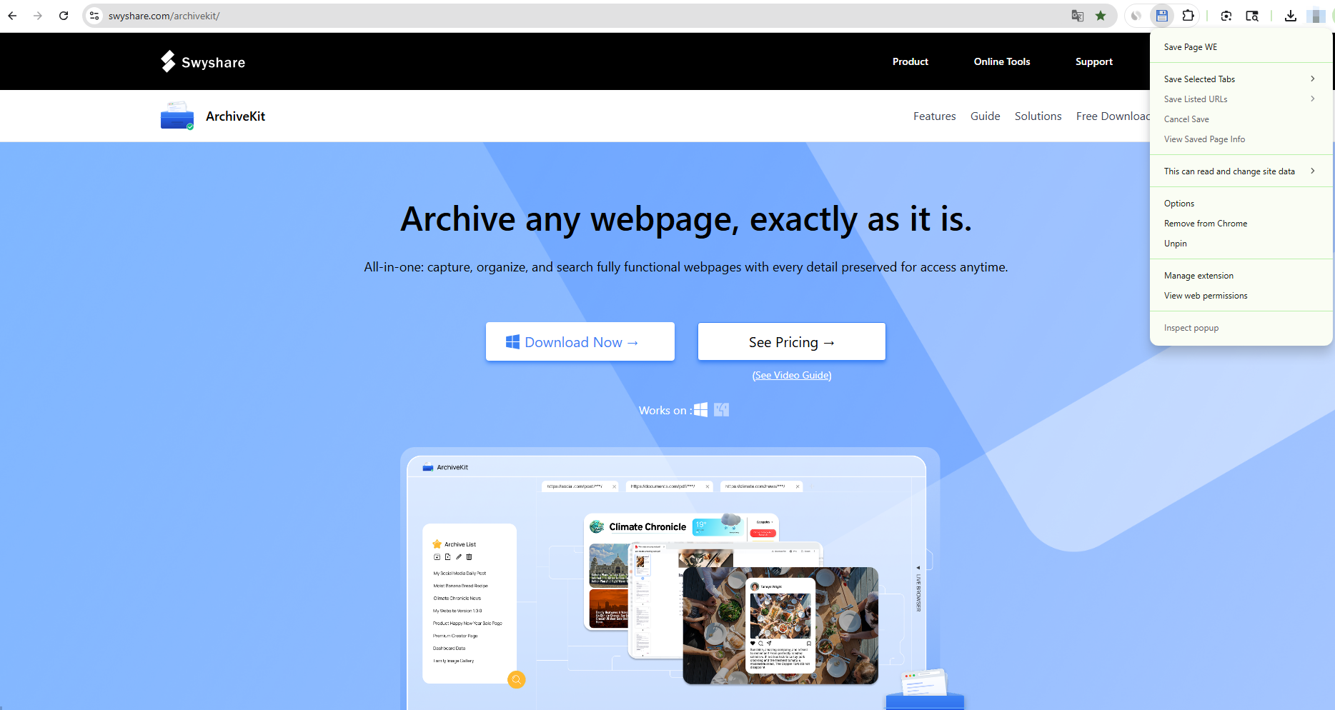 click save page we extension