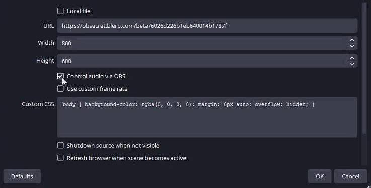 control audio via obs