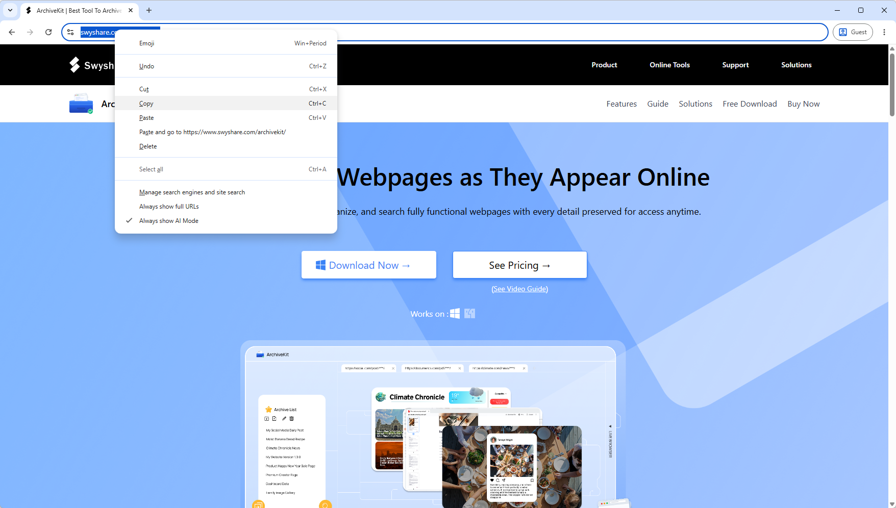 copy archivekit page url
