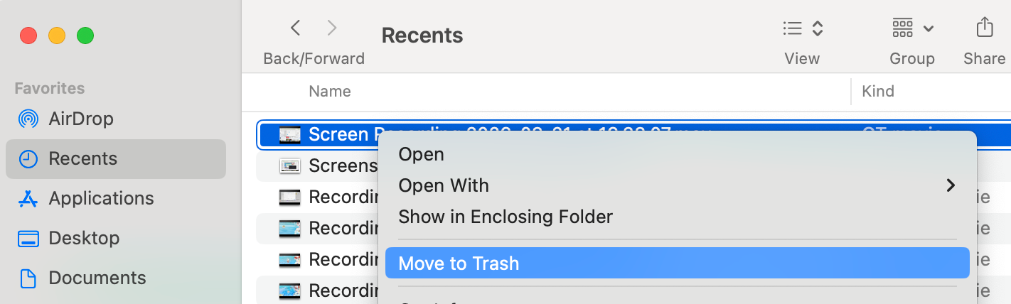 delete large recorded files