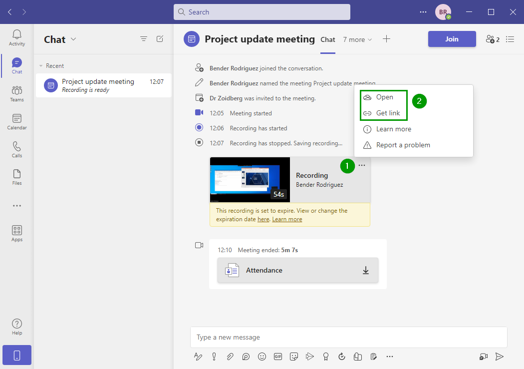 download a teams recording from onedrive