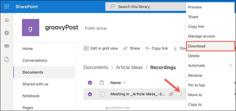 download a teams recording from sharepoint