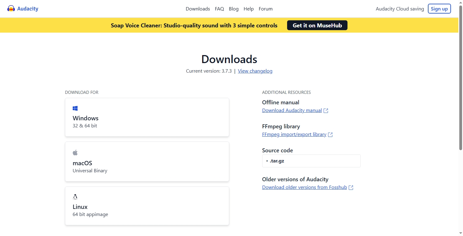 Descarga Audacity desde el sitio oficial