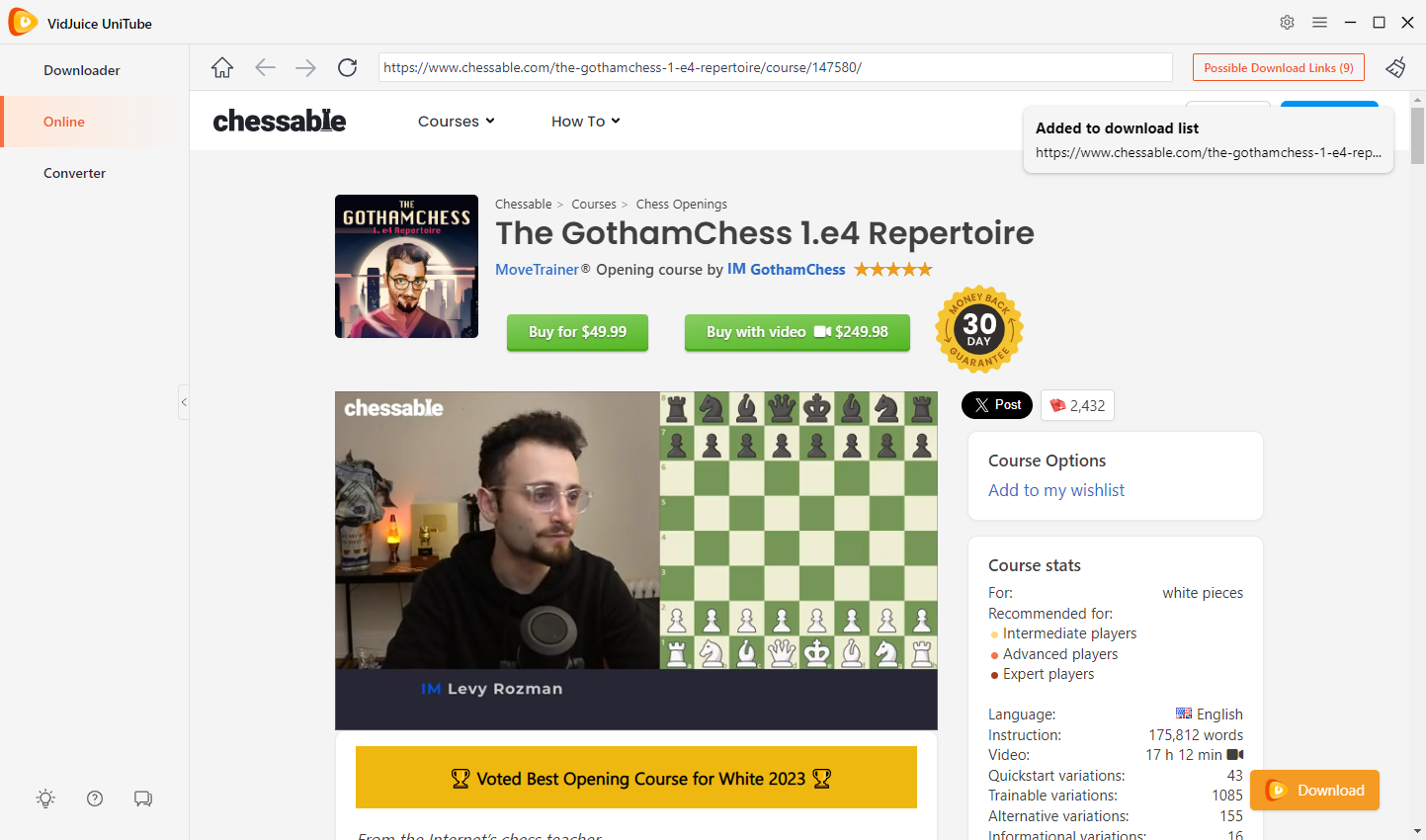 download chessable course with unitube