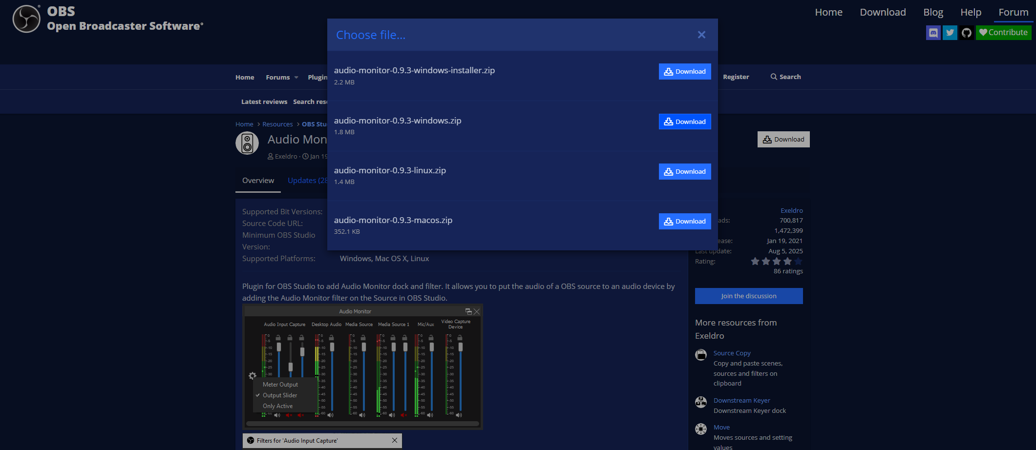 Descargar el complemento obs