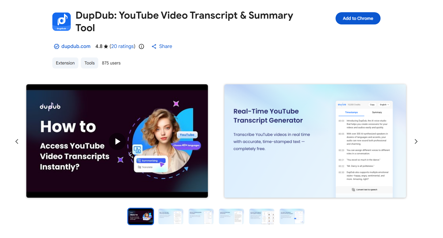dupdub youtube video transript and summary
