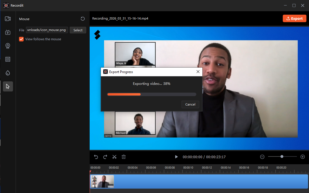 Exportar gravação no PC