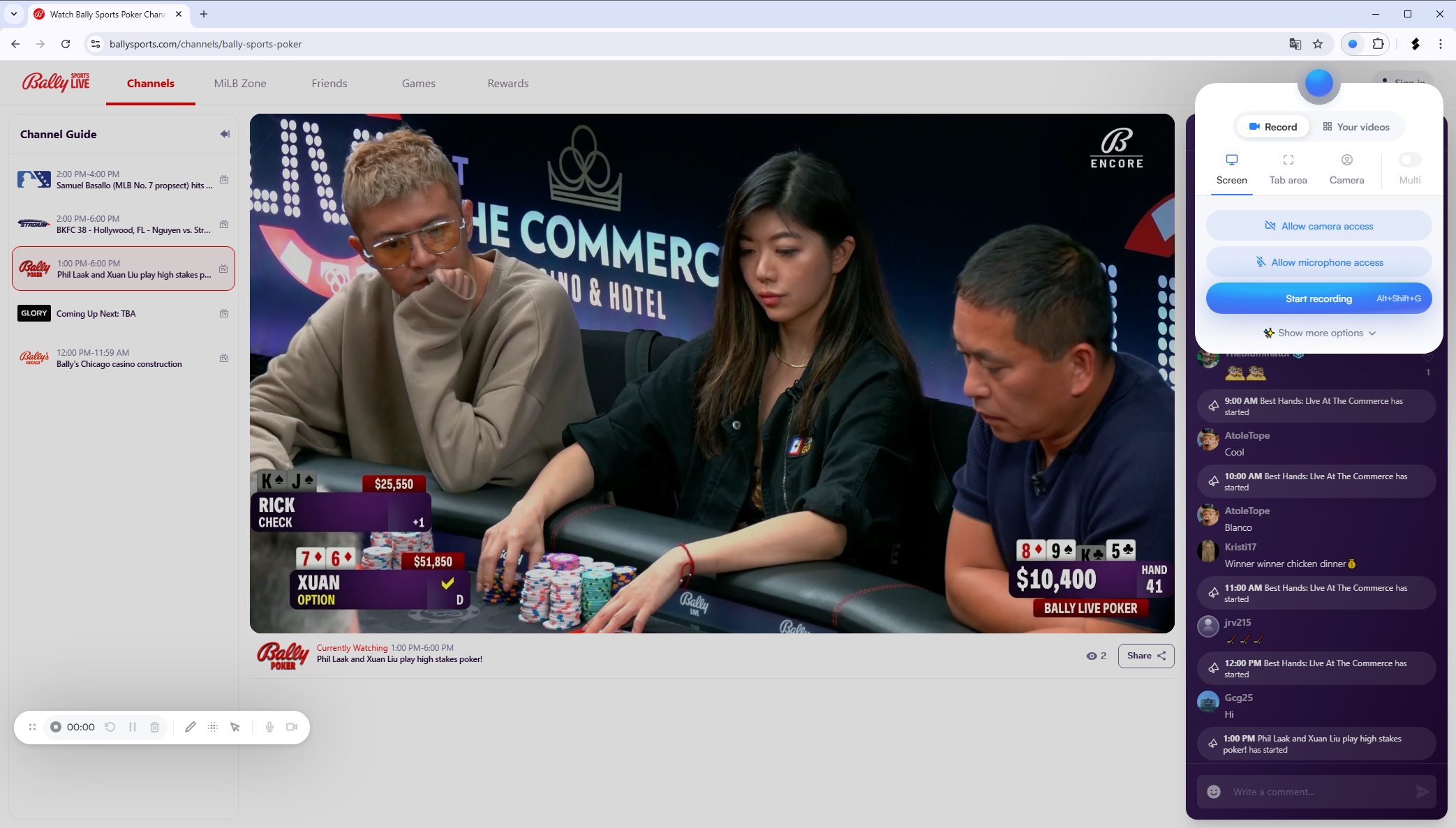 extension record bally sports live