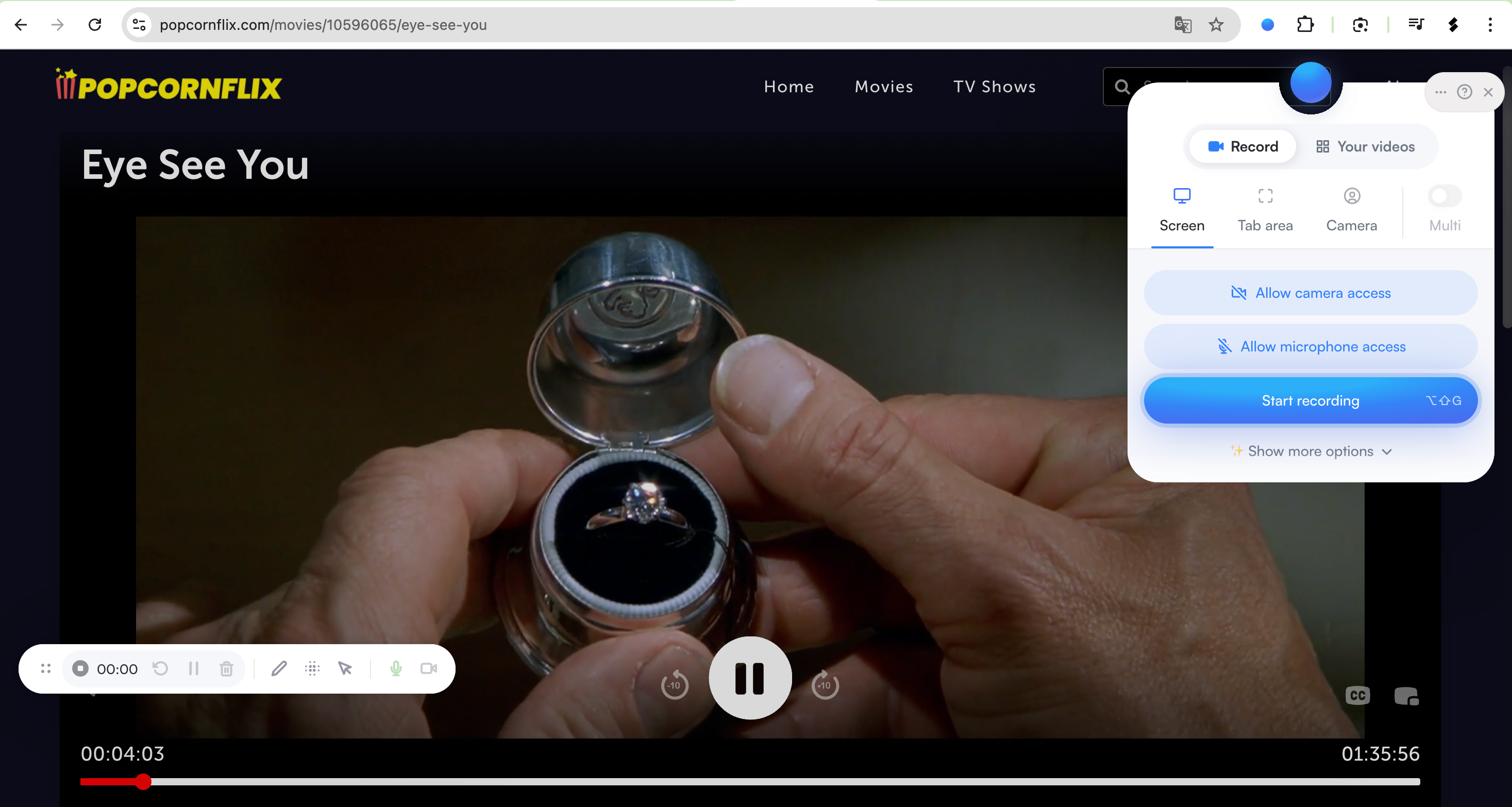 extension to record popcornflix movie
