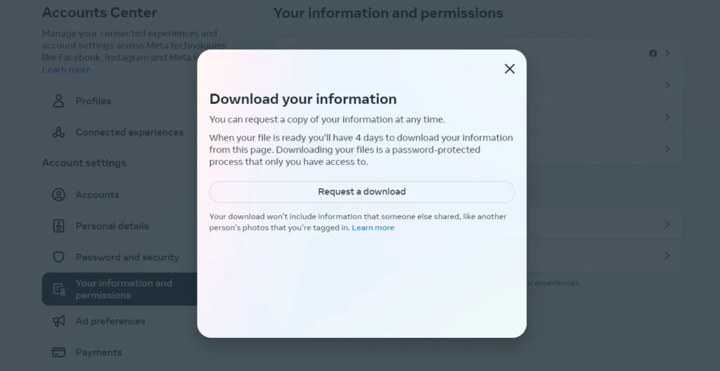 facebook request a download