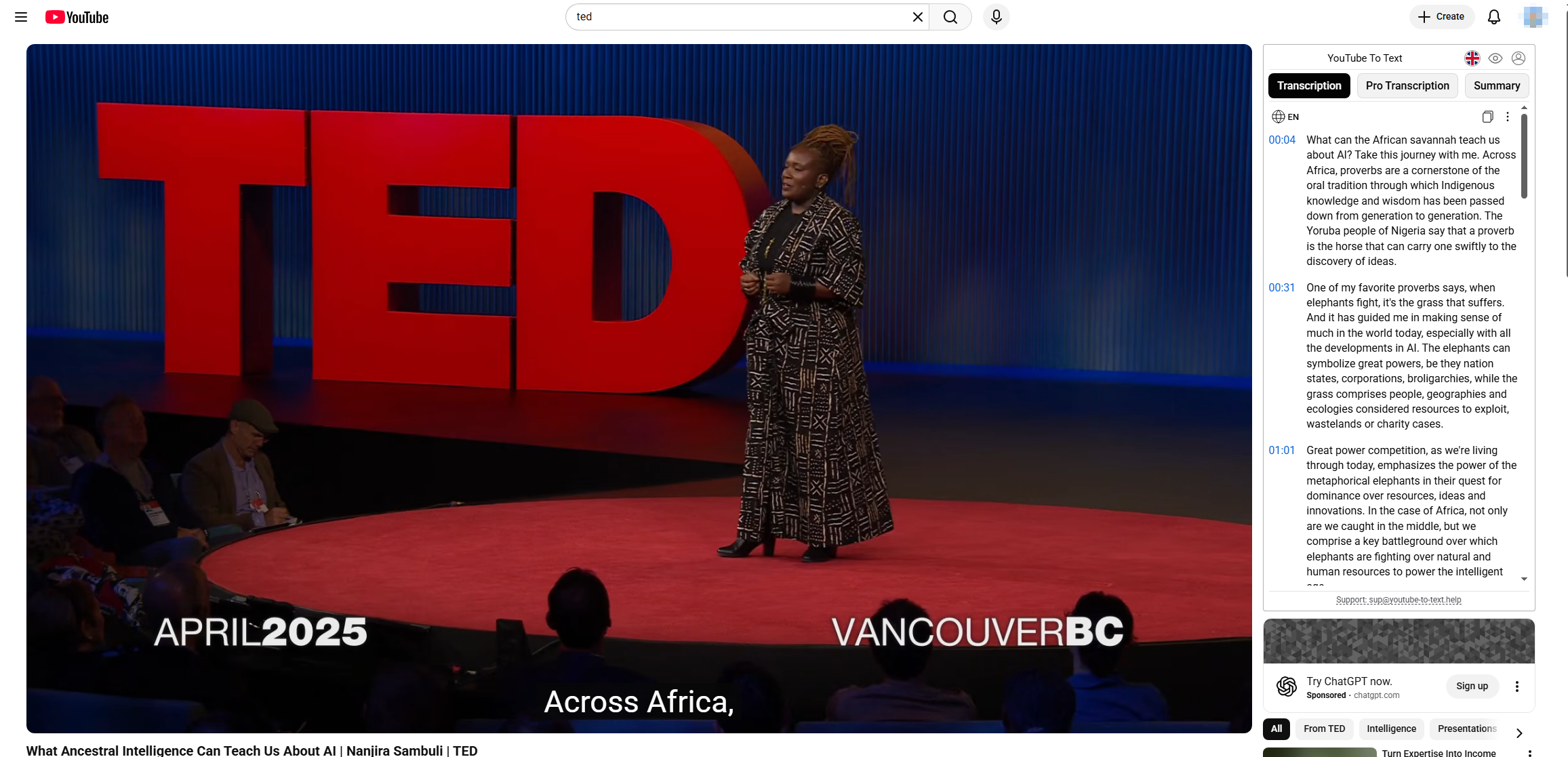 get youtube transcript with extension