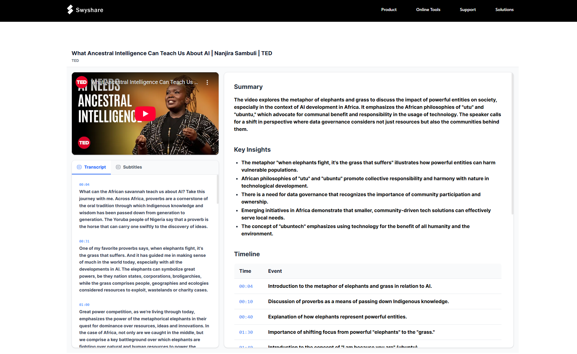 get youtube transcript with swyshare