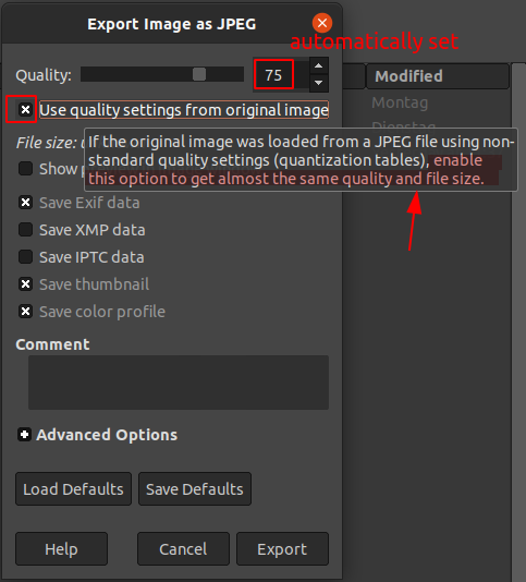 gimp export quality