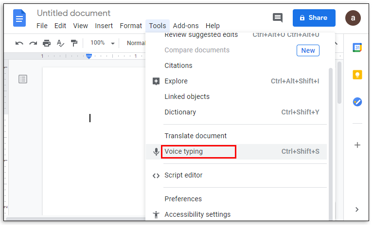 google docs voice typing