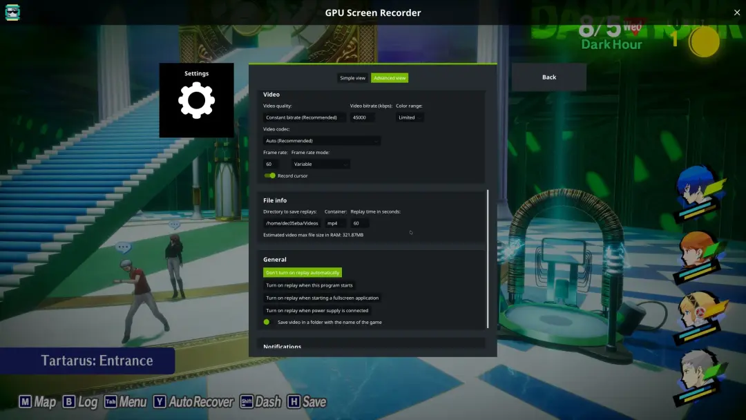 настройки записи экрана gpu