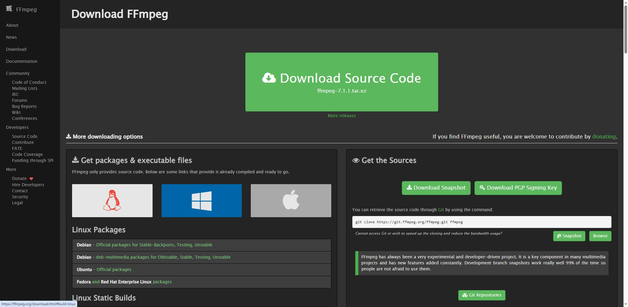 install ffmpeg on linux