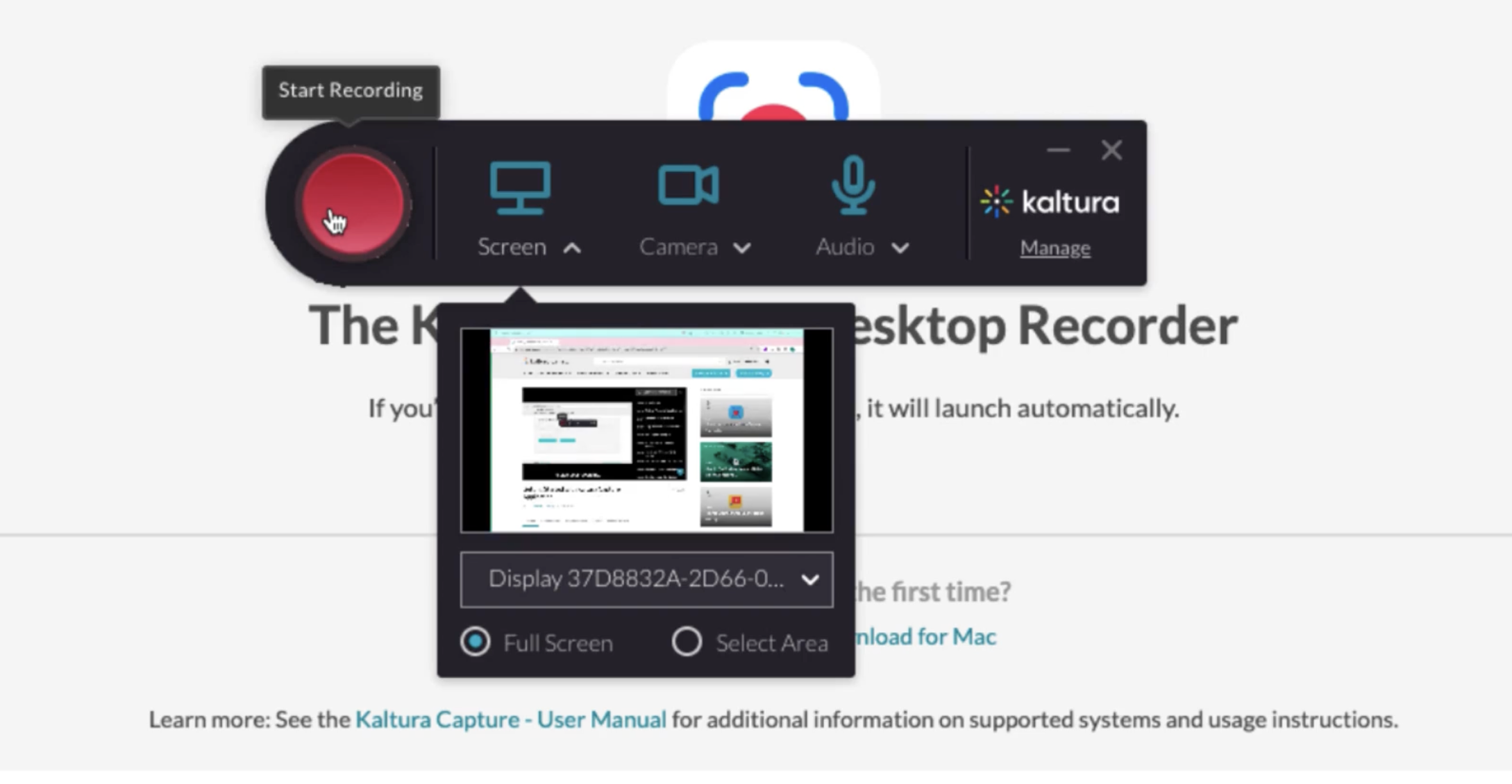 kaltura capture start recording