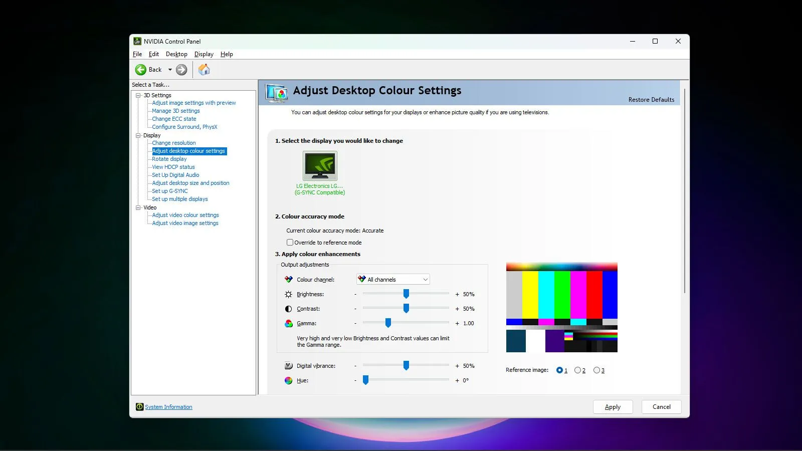 nvidia control panel adjust desktop color settings.