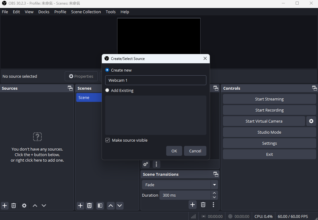 obs add new webcam