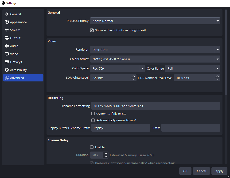 obs advanced settings process priority