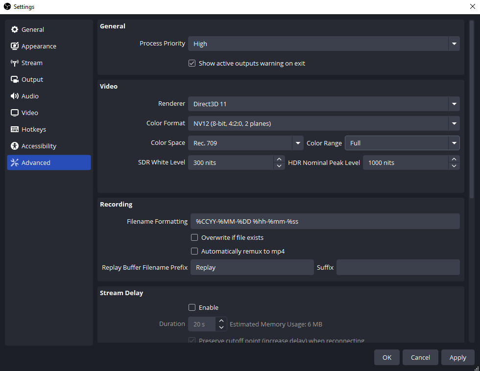 obs advanced tab settings for amd gpu