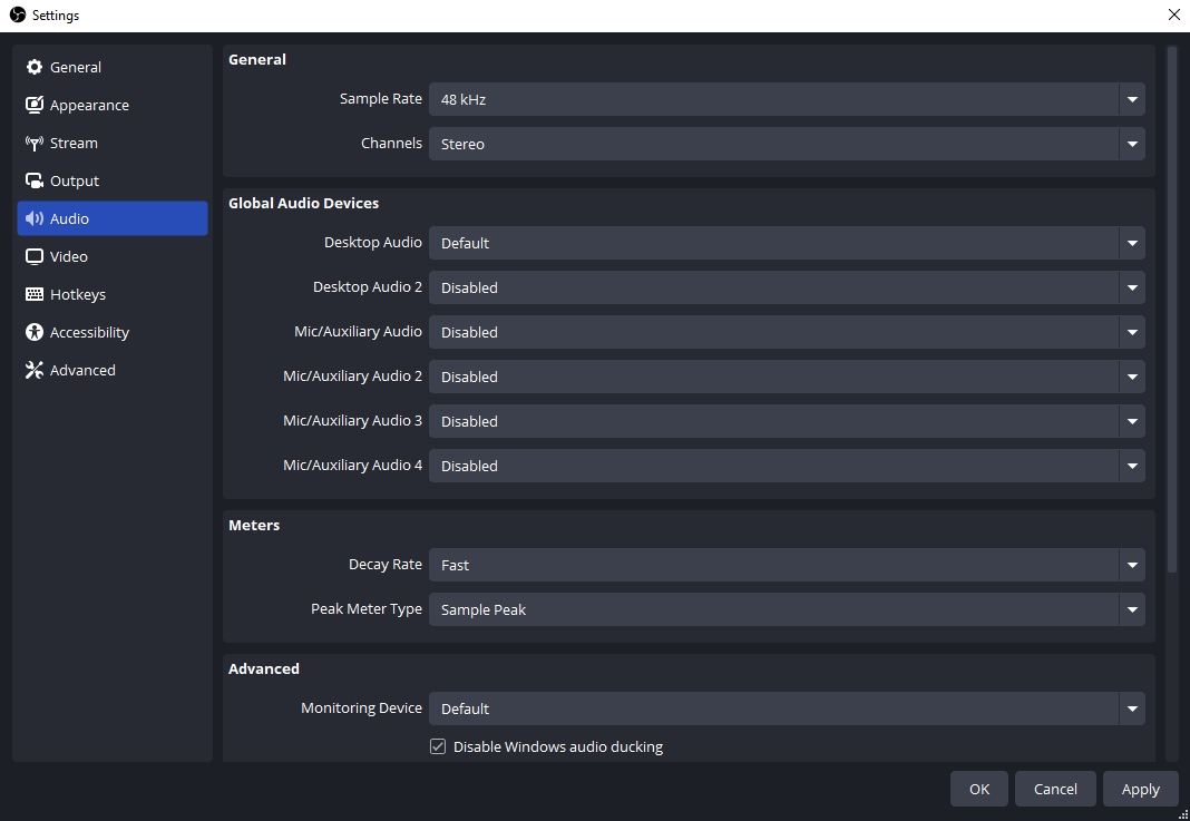 obs best audio settings