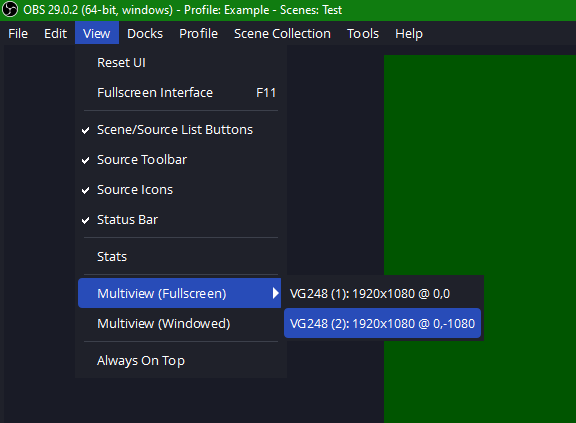 obs change the fullscreen projector monitor