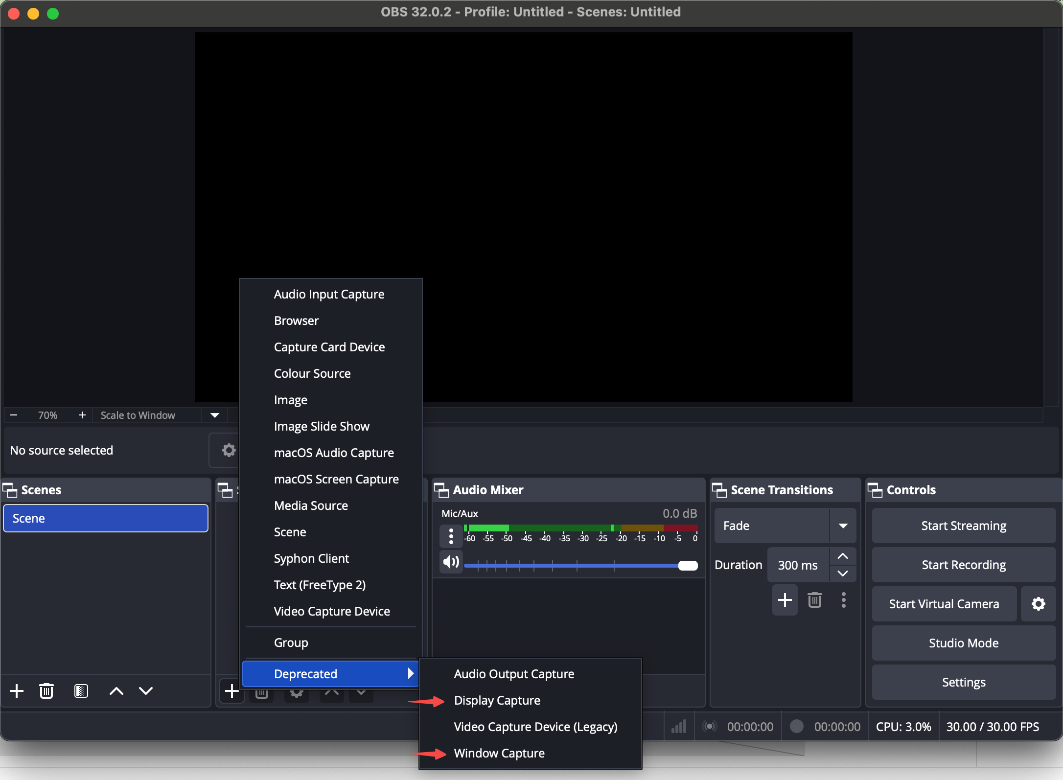 obs display or window capture
