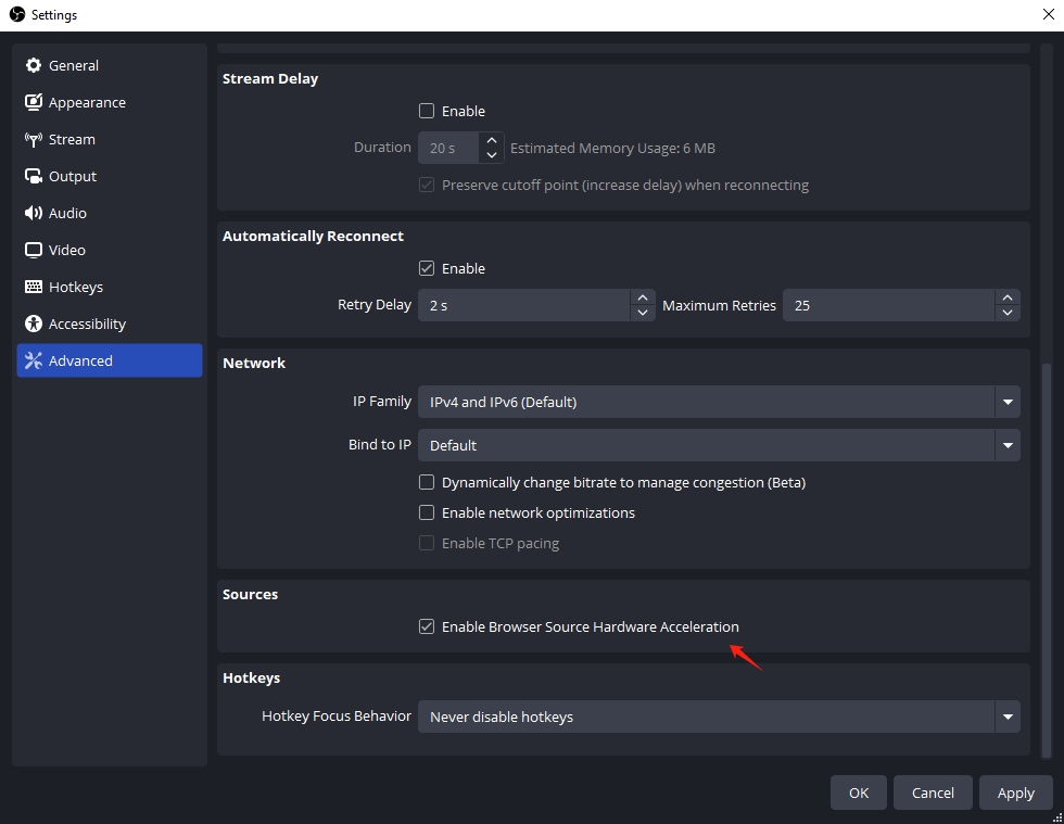 obs enable hardware acceleration