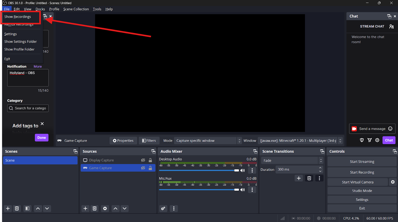 obs files show recordings