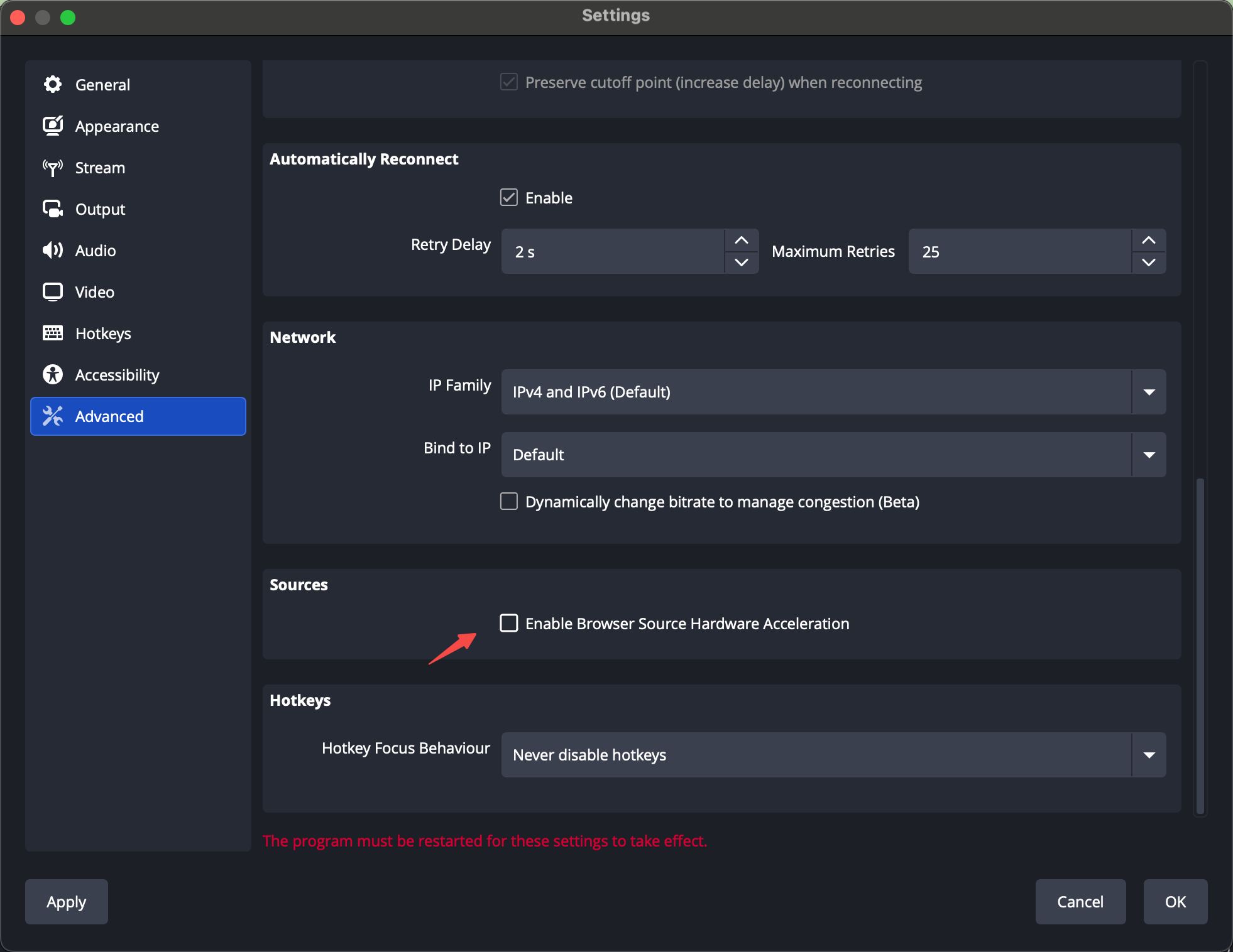 obs mac disable browser source hardware acceleration