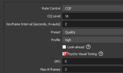 obs profile look-ahead off and psycho visual tuning on