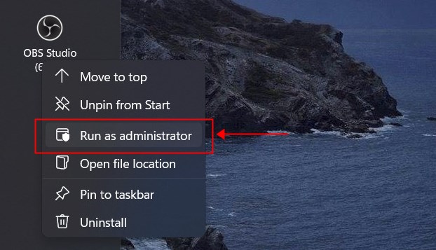 obs run as administrator